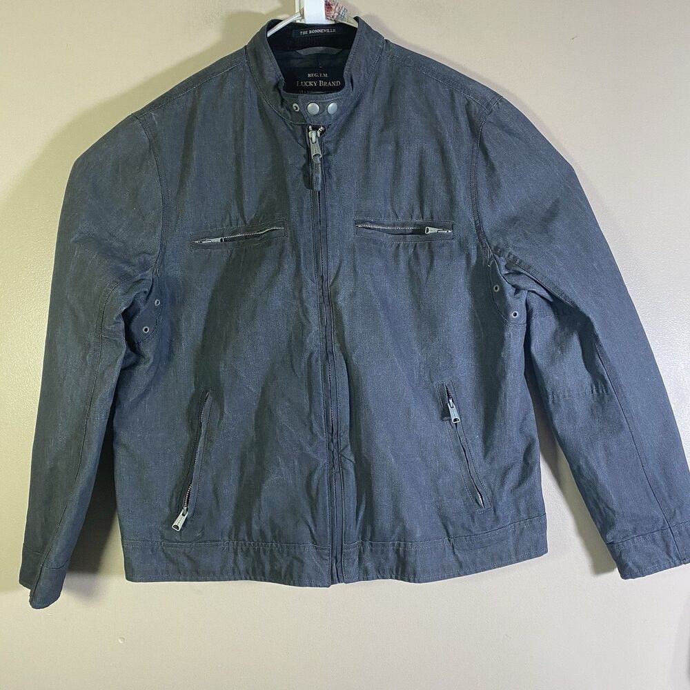 Lucky Brand Bonneville Racer Jacket Navy Blue Moto Biker Men XL Quilted Cotton